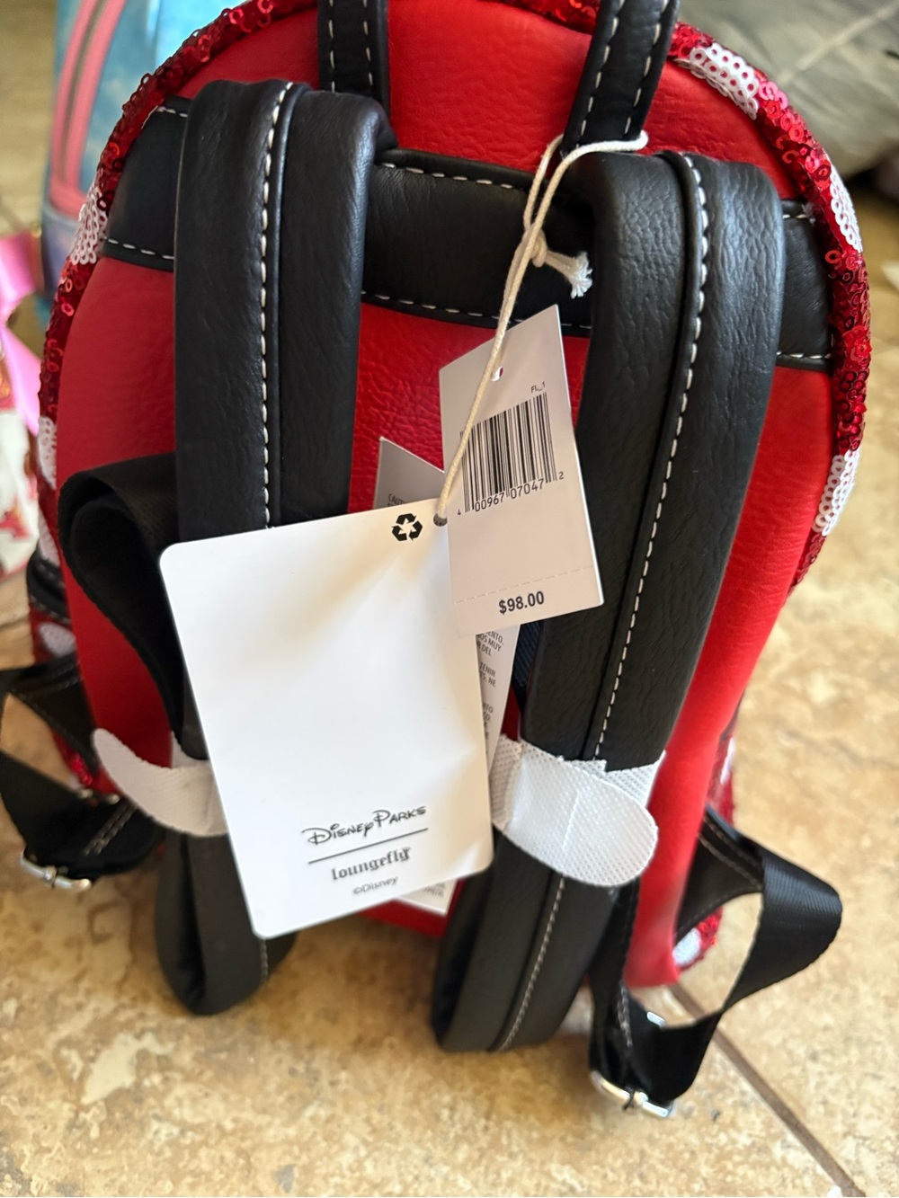 Disney Parks x Loungefly Red Minnie Mouse Sequin Mini Backpack - Picture 2 of 2